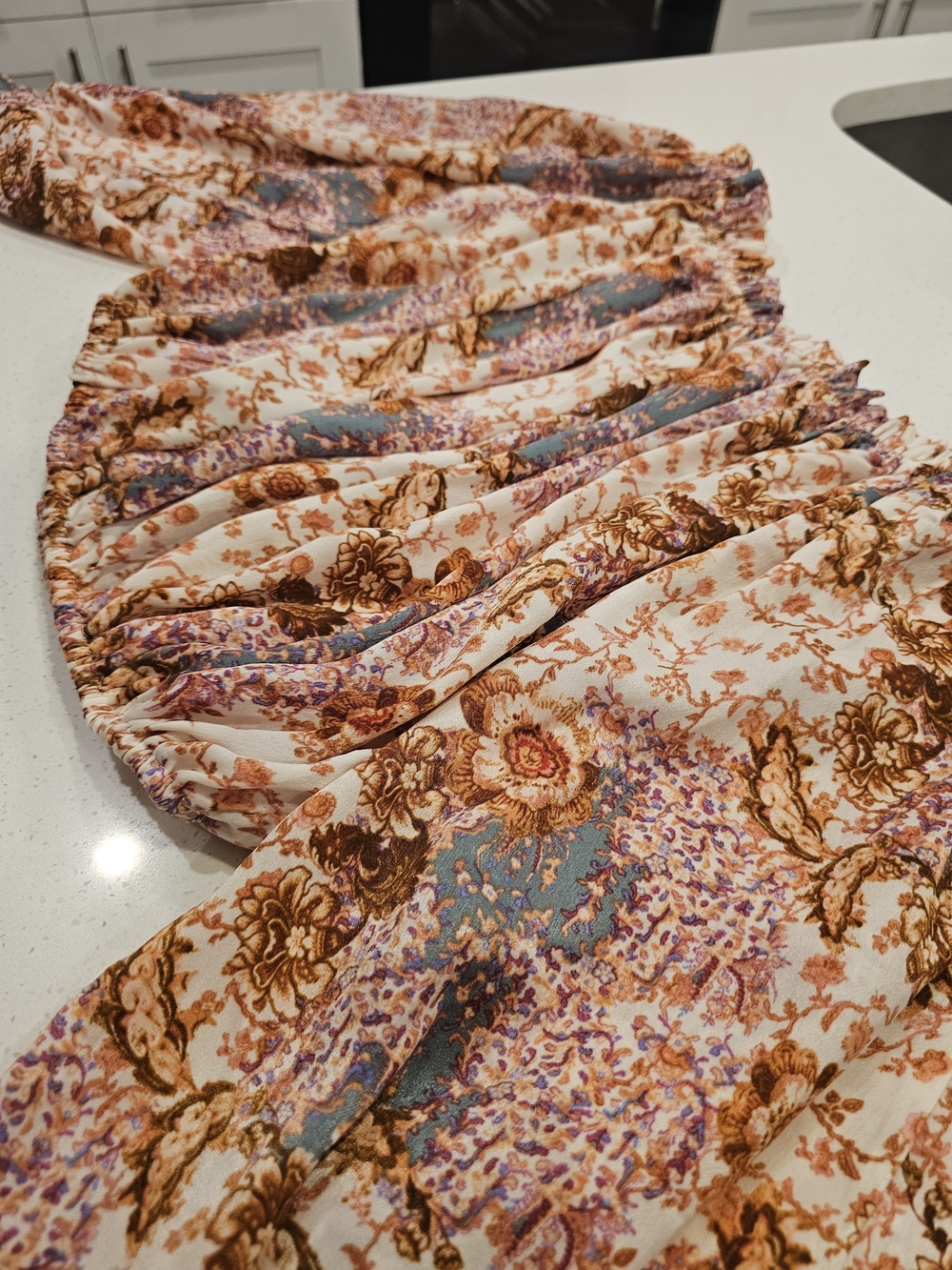 Floral Boho Maxi Skirt in Cream, Brown & Blue